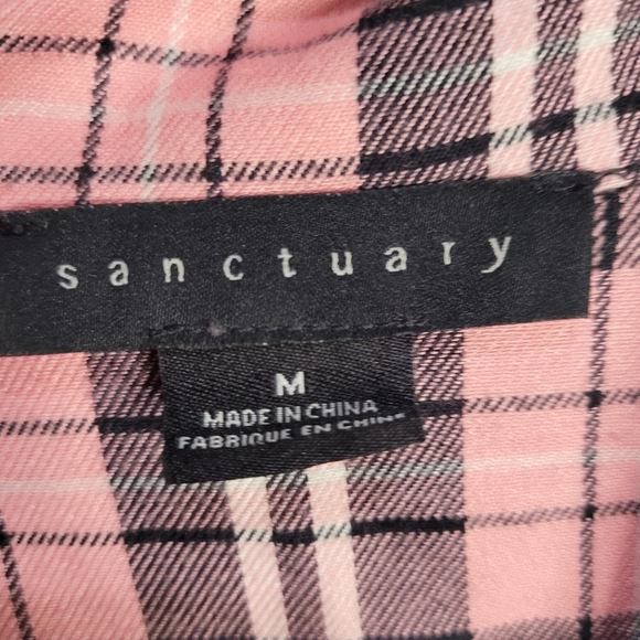 Sanctuary Plaid Pink Long Sleeve Blouse Size Medium Tie‎ Bottom - Picture 2 of 5